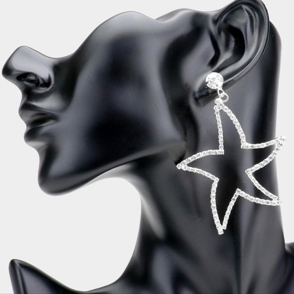 Silver Starfish Earrings with Rhinestones
